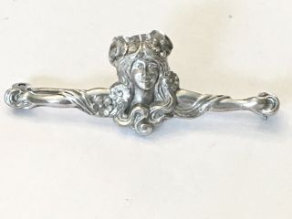 Vintage Art Nouveau Sterling Silver Maiden With Outstretched Arms Pin