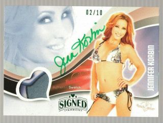 Jennifer Korbin 2013 Benchwarmer Green Foil/signature Auto/bikini Swatch 02/10