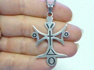 Vintage Modernist Cross Crucifix Jmc Mexico Sterling Silver Pendant Necklace