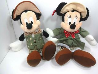 Collectible Disney Bean Plush Safari Mickey & Minnie Mouses,  Authentic W/ Tags