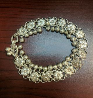 Sterling Silver Vintage Flower Filigree Design Link Chain Bracelet,  9 ",  22.  3g