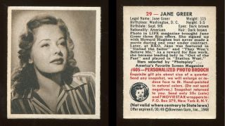 1948 Bowman Movie Stars 29 Jane Greer Ex/ex,  Aa - 7088