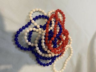 (3) Vintage Pop Beads Retro Necklace Red White Blue Pop Beads