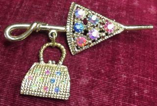 Vintage Jewellery Lovely Sparkling Crystal Set Parasol & Hand Bag Brooch