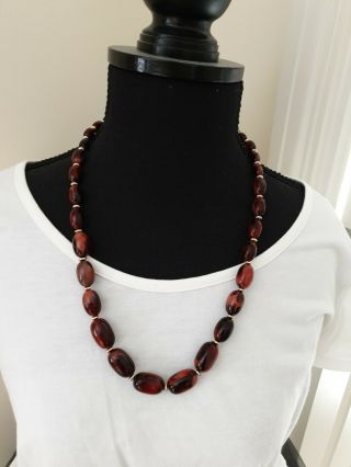 Vintage Cherry Amber Bakelite Graduating Beads Necklace Gold Plated Disc Spacers