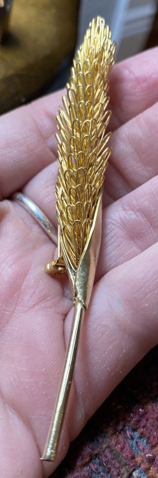Vintage Gold Tone Wire Art Wheat Pin Brooch Signed Les Bernard Inc