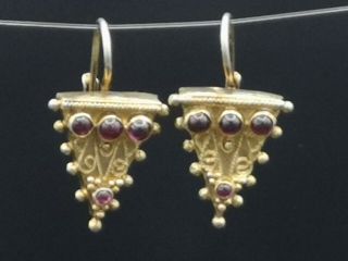 Vintage Etruscan Revival Art Deco Style Gold Tone Earrings With Cabochons