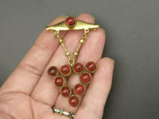 Antique Art Deco 1920s/30s French Or Czech Poured Red Glass Cabochons Brooch