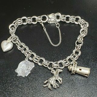 7 1/2 " Vintage Sterling Silver (925) Charm Bracelet W/ 4sterling Charms 23.  3 Gr