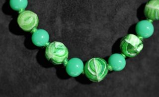 Striking Art Deco Lime Green Uranium & Striated Glass Bead Necklace