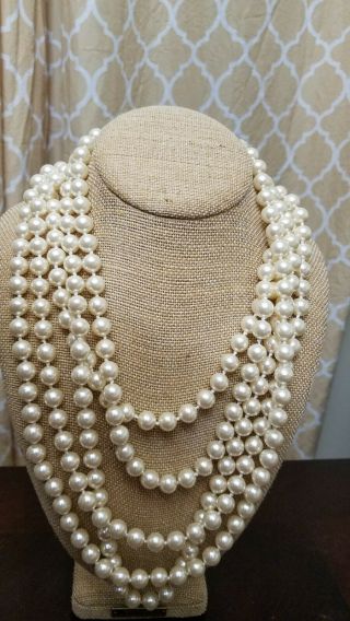 Joan Rivers Extra Long Faux Ivory Pearl Gold Tone Necklace Hand Knotted 120 "