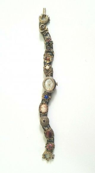 Unique Vintage Ladies Swiss Oris 17 Jewels Watch W/goldette Book Chain Bracelet