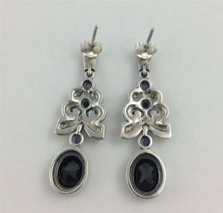 Vintage Art Deco Style Sterling Silver Onyx,  Amethyst,  Marcasite Dangle Earrings 3