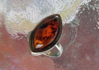 Fabulous Vintage Russian Sterling Silver & Amber Ring - Size 7