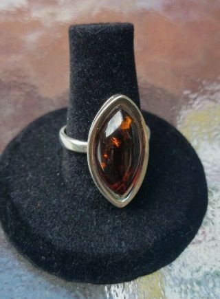 Fabulous Vintage Russian Sterling Silver & Amber Ring - Size 7 2