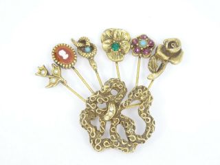 Vintage Goldette Victorian Revival Rhinestone Glass Faux Pearl Pin Brooch