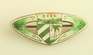 Antique Enamel & Sterling Silver Pin Brooch Signed RH Crest Cuba Coat of Arms 3