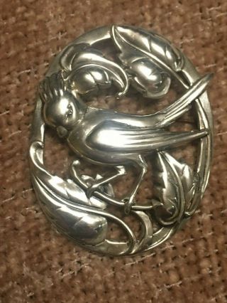 Estate Vtg Norseland By Coro Sterling Silver Nouveau Dove Bird Brooch Pin Oval