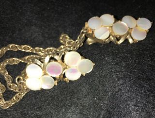 Vintage Sweater Clip Mother Of Pearl Gold Tone Double Chain