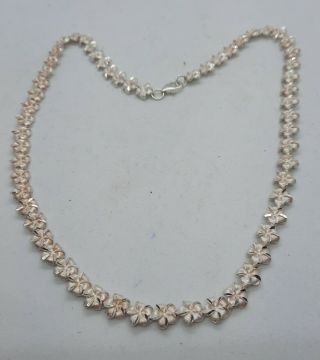 Vintage Sterling Silver Diamond Cut Flower Necklace