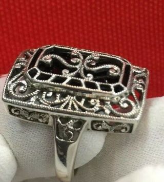 Vtg Cna Sterling Silver 925 Black Onyx Filigree Ring Sz 7