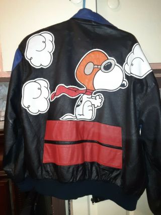 American Toons Snoopy Peanuts Black Blue And White Leather Jacket Vgc