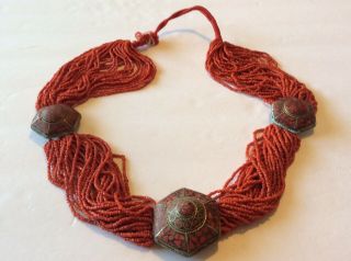 Vintage Estate Multi Strand Red Coral Beaded Necklace Heavy