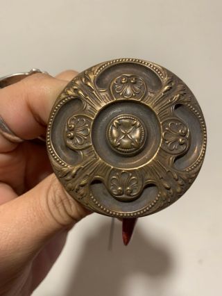 Antique Victorian Hat Pin Gold Brass Medallion Art Nouveau Design