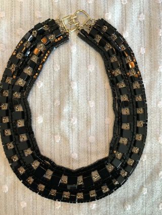 Kenneth Jay Lane Multi - Strand Necklace Black And Gold