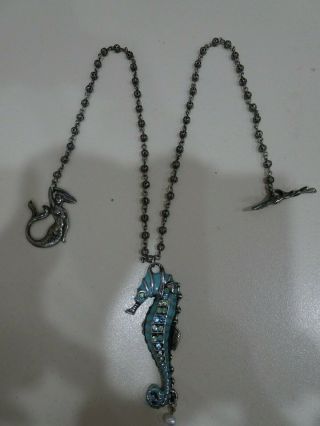 Mary Demarco Art Nouveau Style Crystal Opals Seahorse Pendant Necklace