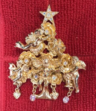 Vintage Kirks Folly Tree Of Angels With Shining Star Brooch Pin.  No Box.