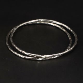 Vtg Sterling Silver - Set Of 2 Hammered Solid 8.  5 " Bangle Bracelets - 21.  5g