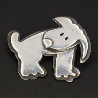 Vtg Sterling Silver - Puppy Dog Animal Pet Solid Brooch Pin - 24g