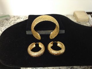 Vintage Bellezza Art Deco Gold Plated Made In Italy Bracelet&earring Set