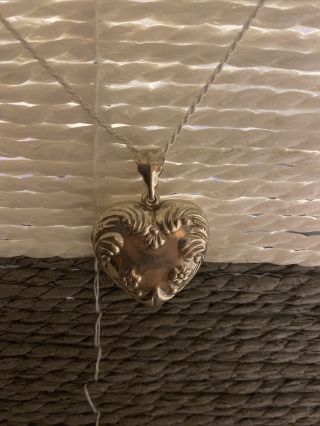 Vintage Sterling Silver Big Double Sided Puffy Heart Photo Locket Pendant Euc