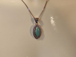 Vintage solid silver and turquoise pendant on a solid silver Balestra chain 40cm 2