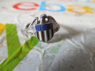 Vintage Sterling Silver American Eagle Ring W/ Flag Shield & Stones Size 4.  5