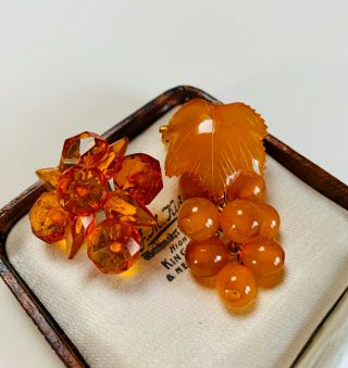 Vintage Jewellery 2 Russian Amber Brooches/pins