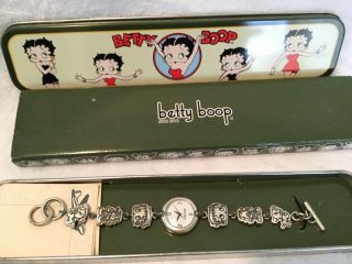 Mib Betty Boop Charm Bracelet Watch By Fossil,  Limited Number Produced 1996
