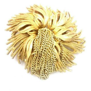 Near Vintage Rare Gold Tone Signed Har Flower Pin Brooch Chain Tassel