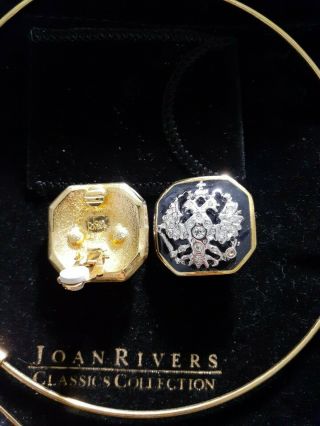 NIB Vintage JOAN RIVERS Classic Gold - tone Blue Emblem Necklace,  Clip Earrings 3