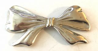 Vintage Large 4” Lovely Sterling Silver Ribbon / Bow Pin Pendant 925 Pure