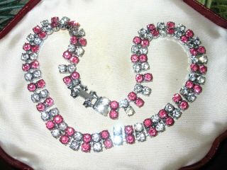 Vintage Pink And Clear Rhinestone Glass Choker Necklace