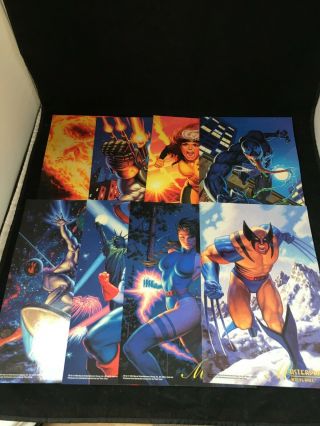 Set Of (8) 1994 Fleer Marvel Masterprints 6.  5 " X 10 " Oversize Cards & Poster