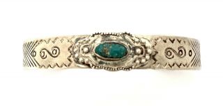 Fred Harvey Era Style Native American Sterling Silver & Turquoise Cuff Bracelet