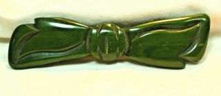 Vintage Marbled Green Large 4 1/4 " Bakelite Catalin Bow Pin Brooch