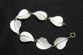 Vintage Signed David Andersen White Enamel Leaf Sterling Silver Bracelet