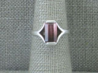 Vtg Sterling Silver Purple Ombre Tourmaline Ring Sz 5 Modernist Rectangle Signed