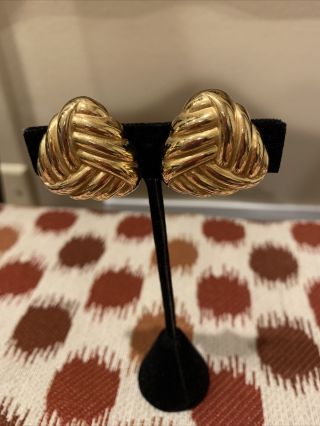 Vintage Christian Dior Gold Clip Earrings With Ridges