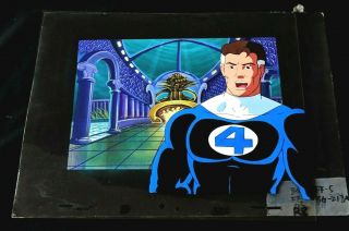 Mr Fantastic Fantastic Four The Animated Series Production Cel & Pntd Bckgnd Tt